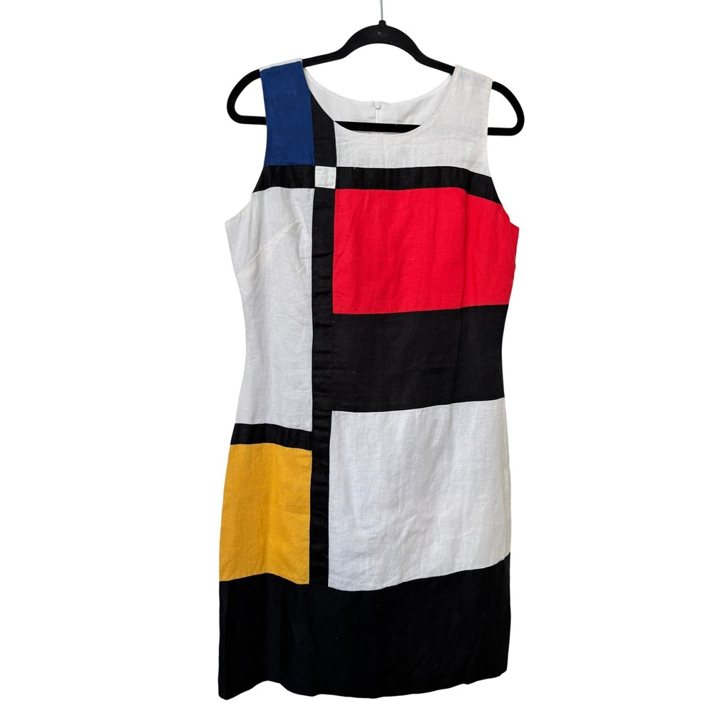 Salma by Guayaberas Rada Linen Mondrian Color Block Shift Dress Large